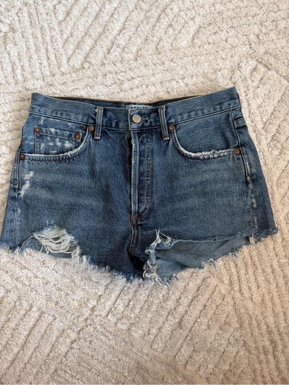 Agolde Distressed Dark Blue Denim Cutoff Shorts